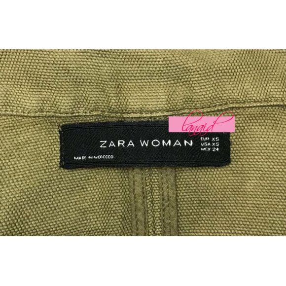 Zara Linen Lamb Leather Jacket Army Olive Green Utility Moto Edgy Biker Coat XS - Picture 13 of 16